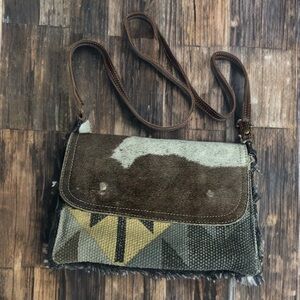 Myra Bag Crossbody | Cowhide & Canvas Southwestern Flap Bag